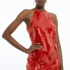 Layered Sequin Open Back Woven Mini Dress