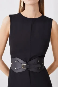 Leather And Elastic Wide Waist Belt