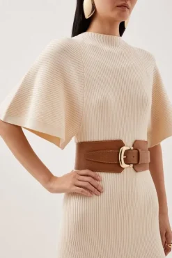Leather Croc Wide Waist Belt
