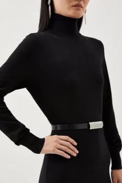 Leather Diamante Buckle Belt