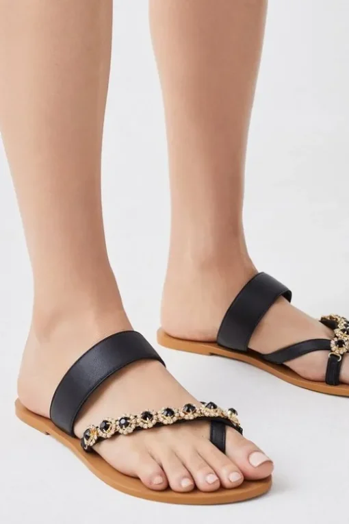 Leather Diamante Toe Loop Sandal