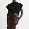 Leather Double Zip Pencil Midi Skirt