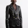 Leather Gold Button Blazer