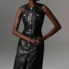 Leather Military Button Tailored Pencil Dress