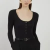 Lux Viscose Rib Jersey Long Sleeve Scoop Neck Top
