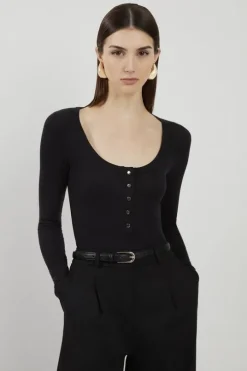 Lux Viscose Rib Jersey Long Sleeve Scoop Neck Top