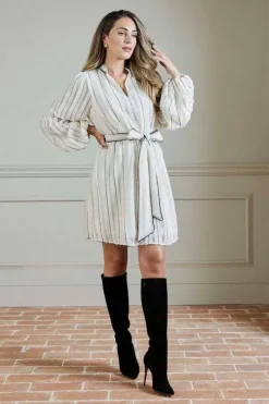 Lydia Millen Chiffon Top Stitch Detail Ruffle Belted Woven Mini Dress
