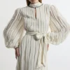 Lydia Millen Chiffon Top Stitch Detail Ruffle Belted Woven Midaxi Dress
