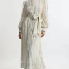 Lydia Millen Petite Chiffon Top Stitch Detail Ruffle Belted Woven Midaxi Dress