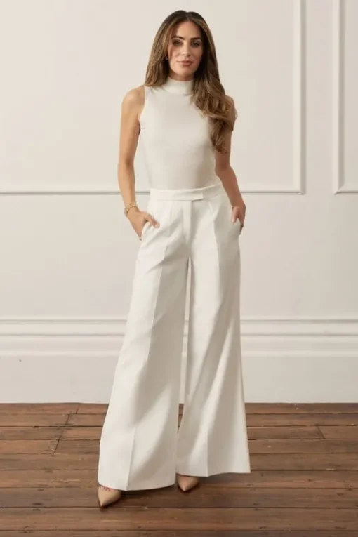 Lydia Millen Petite Compact Stretch Grosgrain Detail Tailored Wide Leg Pants