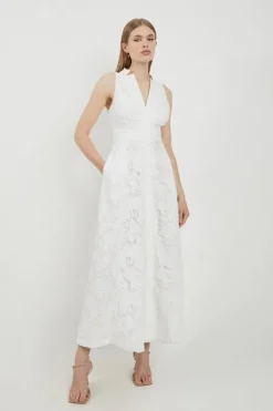 Lydia Millen Petite Lace With Cotton Sateen Woven Halter Dress
