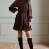 Lydia Millen Petite Pleat Crinkle High Neck Drama Sleeve Woven Mini Dress