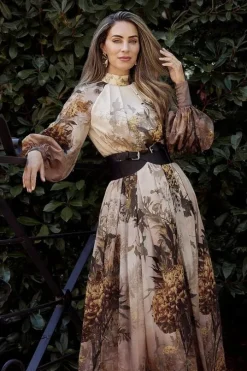Lydia Millen Petite Silk Cotton Border Print Belted Maxi Dress