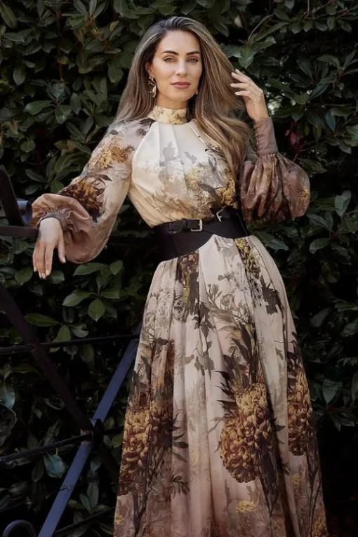 Lydia Millen Petite Silk Cotton Border Print Belted Maxi Dress