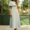 Lydia Millen Petite Structured Crepe Cape Sleeve Full Skirt Tailored Midaxi Dress