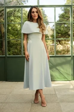 Lydia Millen Petite Structured Crepe Cape Sleeve Full Skirt Tailored Midaxi Dress