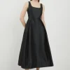 Lydia Millen Petite Taffeta Full Skirt Tailored Midi Dress