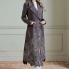 Lydia Millen Petite Wool Blend Floral Cutwork Flared Skirt Midaxi Coat
