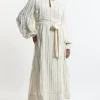 Lydia Millen Plus Size Chiffon Top Stitch Detail Ruffle Belted Woven Midaxi Dress