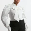 Lydia Millen Plus Size Drama Sleeve High Neck Woven Cotton Shirt
