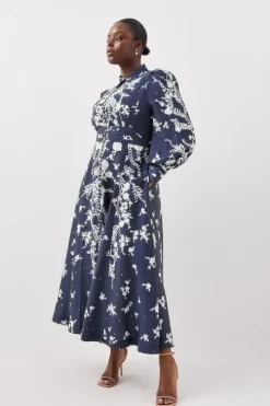 Lydia Millen Plus Size Linen Placement Floral Woven Maxi Dress