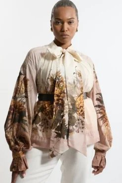 Lydia Millen Plus Size Silk Cotton Border Print Blouse