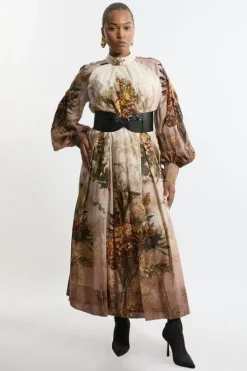 Lydia Millen Plus Size Silk Cotton Border Print Belted Maxi Dress