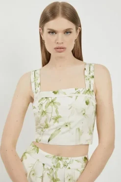Lydia Millen Tall Floral Botanic Printed Linen Woven Top