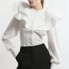 Lydia Millen Tall High Neck Ruffle Woven Cotton Shirt
