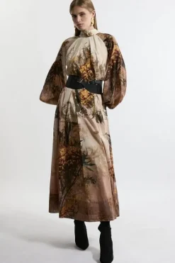 Lydia Millen Tall Silk Cotton Border Print Belted Maxi Dress
