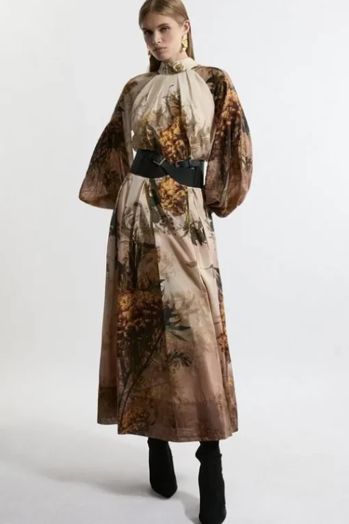 Lydia Millen Tall Silk Cotton Border Print Belted Maxi Dress