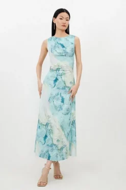 Marble Print Jersey Sleeveless Maxi Dress
