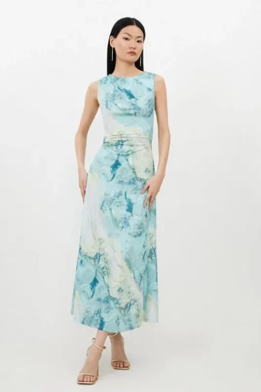 Marble Print Jersey Sleeveless Maxi Dress
