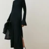 Merino Wool Silk Cuff Maxi Knit Dress