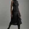 Metallic Boucle Tailored Sleeveless Asymmetric Midaxi Dress