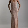 Metallic Embellished And Beaded Halter Maxi Dress