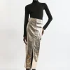 Metallic Faux Leather Midi Skirt