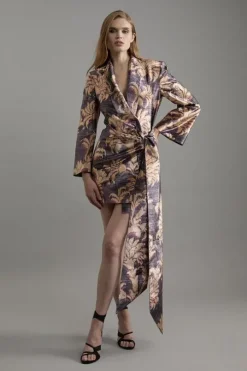 Metallic Floral Tailored Blazer Mini Dress