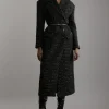 Metallic Texture Check Darted Waist Midaxi Tailored Coat