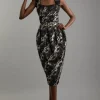 Metallic Velvet Jacquard Tailored Square Neck Midi Dress
