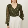 Metallic Viscose Georgette Woven V Neck Blouse
