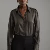 Metallic Woven Collared Pinstripe Shirt