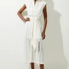 Military Mono Sleeveless Belted Woven Midi Dress