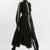 Military Mono Stripe Balloon Sleeve Maxi Dress