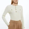 Military Trim Rib Long Sleeve Knit Top