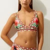 Mirror Floral Print Trim Detail Bikini Top