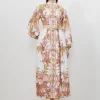 Mirrored Floral Viscose Linen Button Down Midi Dress