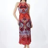 Mirrored Print Satin Crepe Woven Maxi Dress
