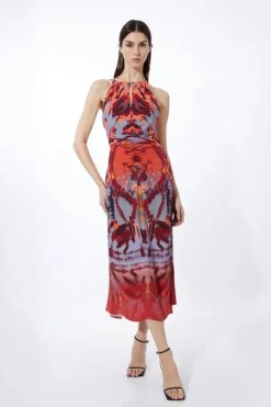 Mirrored Print Satin Crepe Woven Maxi Dress