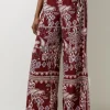 Mixed Print Viscose Crepe Woven High Waisted Pants